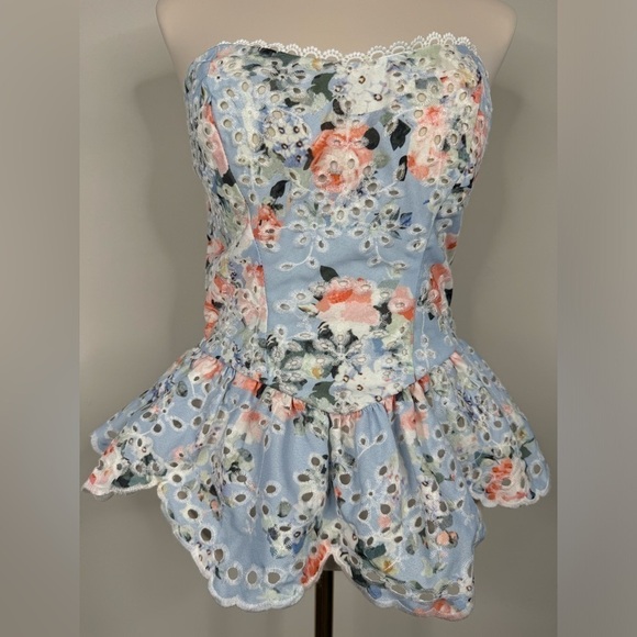 Beulah Floral Strapless Peplum Top with Eyelet details Size Large - Picture 13 of 13